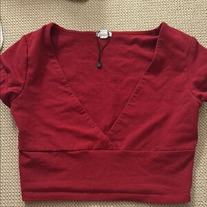 Red V-Neck Crop Top